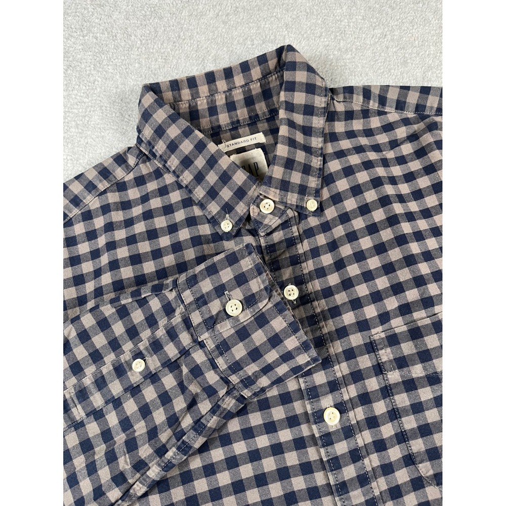 Gap Mens Standard Fit Gingham Button Down Shirt Navy Blue Gray Plaid Size M